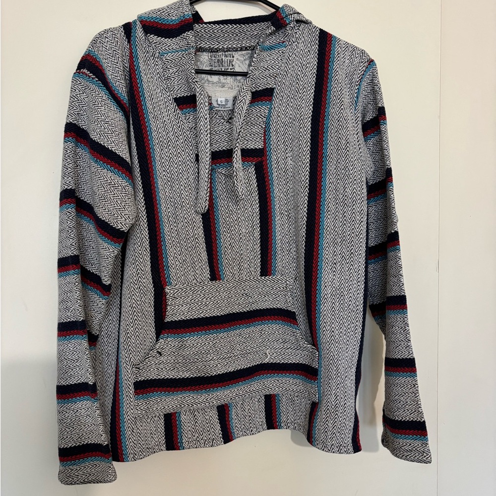 On Running Herringbone Hoodie with Red and Blue Accents